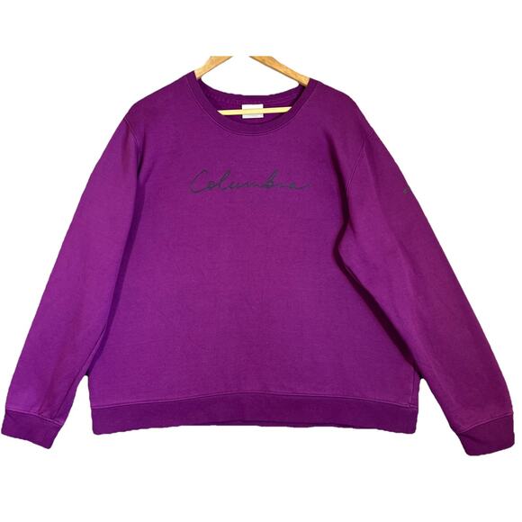 Columbia Sweatshirt Women's 2XL Purple Crewneck Cotton Blend Script Logo Boxy - Picture 1 of 11